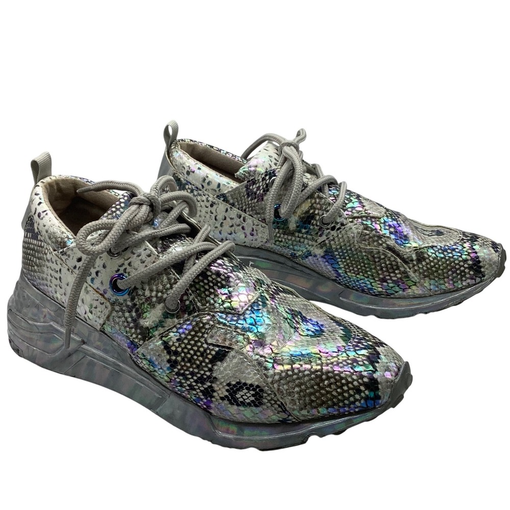 Steve Madden Cliff Iridescent Snakeskin Sneakers Silver Chunky‎ Platform 11M